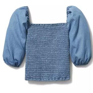 NWT JANIE AND JACK Carolina Blue Chambray Puff Sleeve Smocked‎ Blouse Size 16